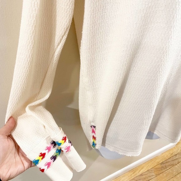 Free People Rainbow Thermal Henley Top Ivory M - Picture 4 of 16